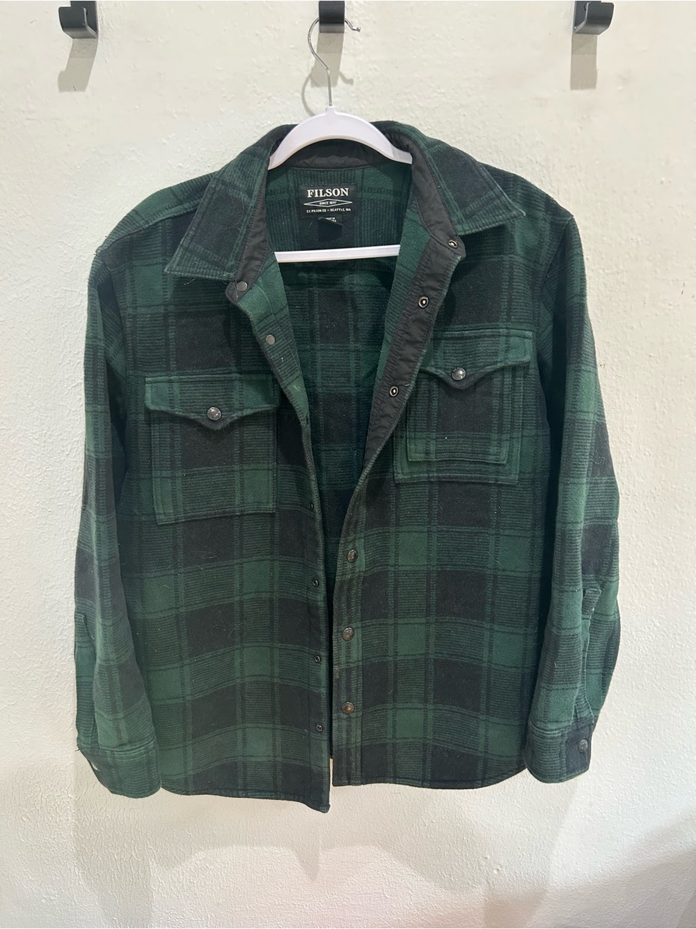 Filson Green and Black Plaid Shirt Jacket